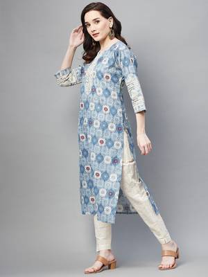 Blue printed cotton ethnic-kurtis 3