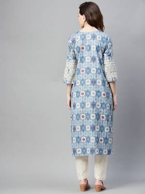 Blue printed cotton ethnic-kurtis 4