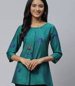 Green printed cotton party-tops