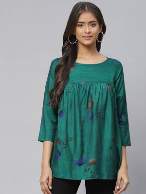 Green printed cotton party-tops 1