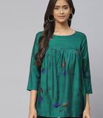 Green printed cotton party-tops