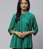 Green printed cotton party-tops