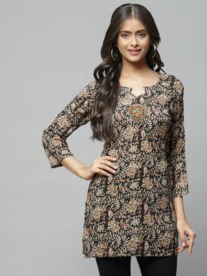 Black printed cotton party-tops 1