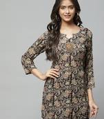 Black printed cotton party-tops