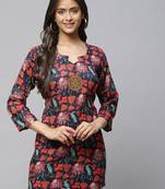 Navy-blue printed cotton party-tops