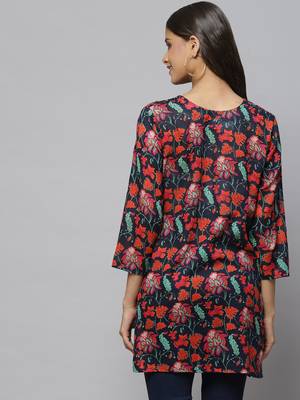 Navy-blue printed cotton party-tops 4