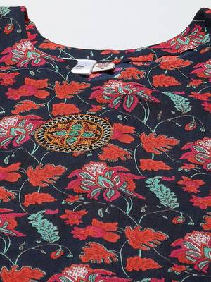 Navy-blue printed cotton party-tops 5