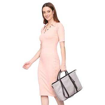 Beige Checkered Tote Bag 3