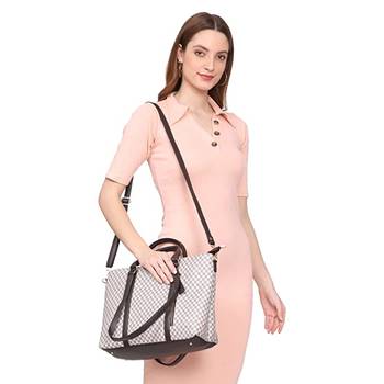 Beige Checkered Tote Bag 4