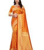 Orange woven faux kanchipuram silk saree with blouse