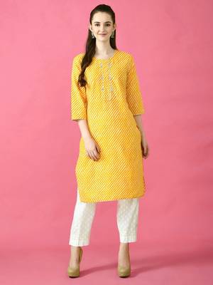 Shaysta Women's Lehriya Printed Cotton Kurti With Gota Work At Hemline 1