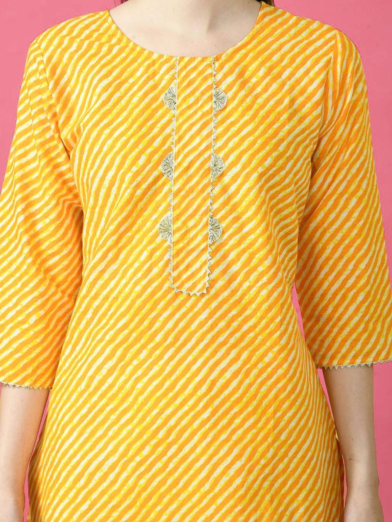 Shaysta Women's Lehriya Printed Cotton Kurti With Gota Work At Hemline