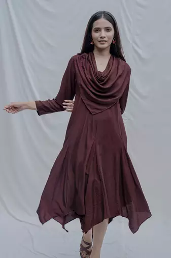 Dream Cowl Dress in Wine Color