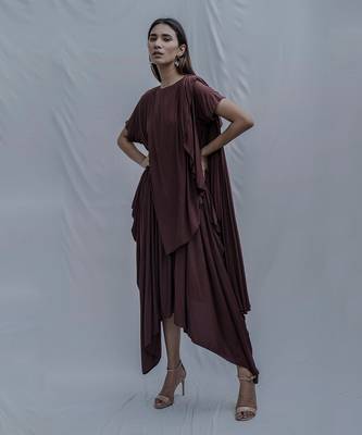 Jess Overlap Asymmetric Dress In Brown 6