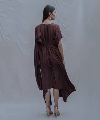 Jess Overlap Asymmetric Dress In Brown 7