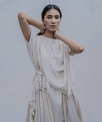Jess Overlap Asymmetric Dress In Off-White 2