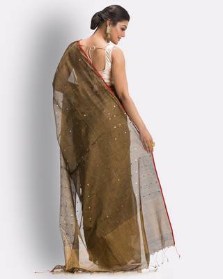 Copper hand woven cotton silk saree with blouse 4
