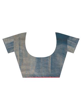 Blue hand woven cotton silk saree with blouse 5
