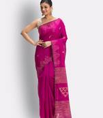 Pink hand woven blended cotton saree with blouse