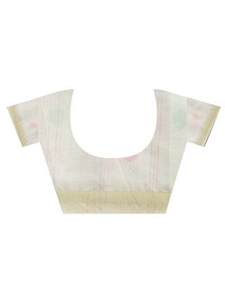 White hand woven blended cotton saree with blouse 5