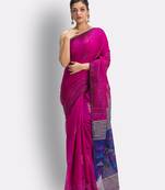 Pink hand woven blended cotton saree with blouse