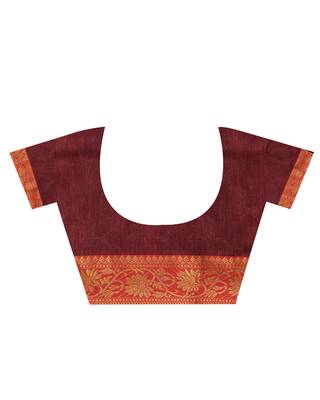 Navy blue hand woven linen saree with blouse 5