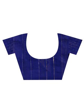 Blue hand woven blended cotton saree with blouse 5