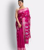 Pink hand woven blended cotton saree with blouse