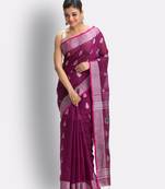 Magenta hand woven blended cotton saree with blouse