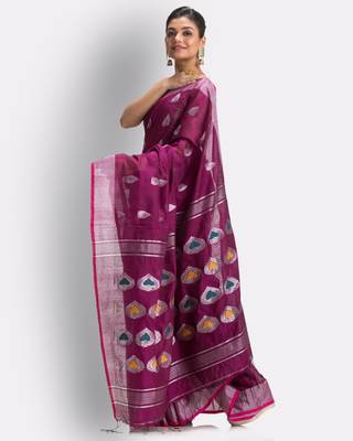Magenta hand woven blended cotton saree with blouse 3