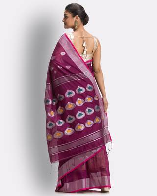 Magenta hand woven blended cotton saree with blouse 4