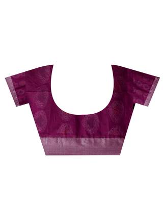 Magenta hand woven blended cotton saree with blouse 5