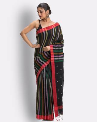 Black hand woven cotton saree  1