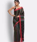 Black hand woven cotton saree 