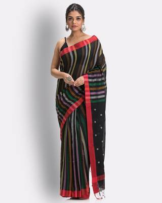 Black hand woven cotton saree  2