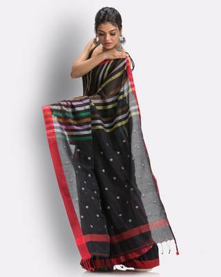 Black hand woven cotton saree  3