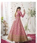 Baby Pink embroidery net semi stitch A-Line gowns