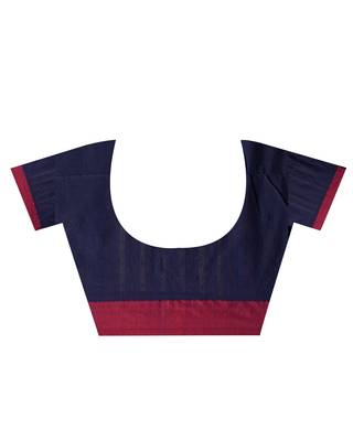 Navy blue hand woven cotton saree with blouse 5