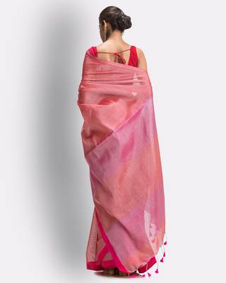 Peach hand woven cotton silk saree with blouse 3