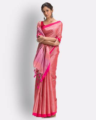 Peach hand woven cotton silk saree with blouse 4