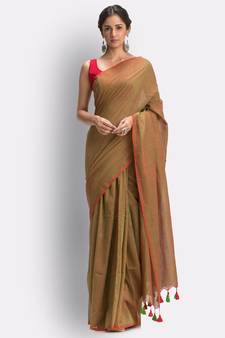 Mustard Hand Woven Cotton Saree Without Blouse