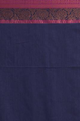 Navy blue hand woven cotton saree with blouse 5