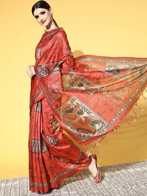 SAREE MALL Women's Manipuri Silk Red Printed Designer Saree With Blouse Piece 1