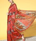 SAREE MALL Women's Manipuri Silk Red Printed Designer Saree With Blouse Piece