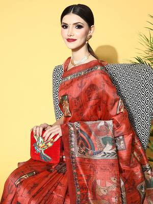SAREE MALL Women's Manipuri Silk Red Printed Designer Saree With Blouse Piece 3
