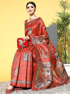 SAREE MALL Women's Manipuri Silk Red Printed Designer Saree With Blouse Piece 4