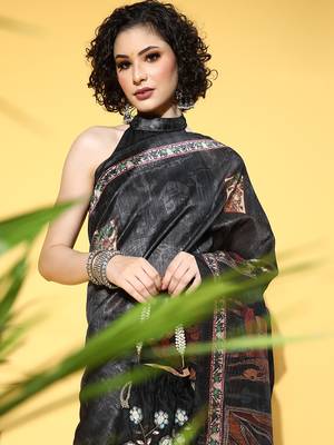 SAREE MALL Women's Manipuri Silk Black Printed Designer Saree With Blouse Piece 3