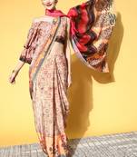 SAREE MALL Women's Manipuri Silk Mustard Printed Designer Saree With Blouse Piece