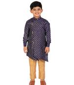 Navy Blue Embellished Silk Cut Kurta Pajama Set