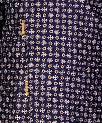 Navy Blue Embellished Silk Cut Kurta Pajama Set 5